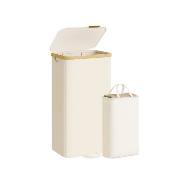 Pesukorv SONGMICS, 100 l, kaane ja eemaldatava kotiga, Valge, 42 × 32 × 75 cm