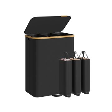 Pesukorv SONGMICS, 100 l, kaane ja eemaldatava kotiga, Must, 60 × 38,5 × 75 cm