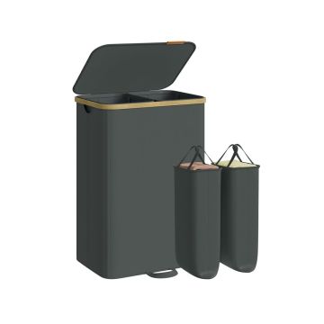 Pesukorv SONGMICS, 100 l, kaane ja eemaldatava kotiga, Hall, 52 × 38,5 × 75 cm