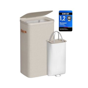 SONGMICS-i pesukorv, 2 sektsiooni, 170 l, Beež, 42 × 32 × 75 cm