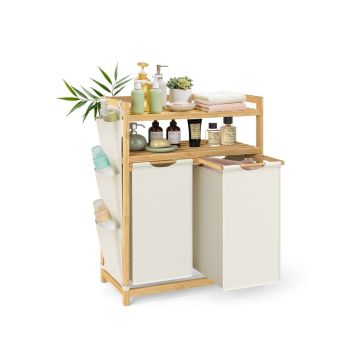 SONGMICS RLH200W01 Laundry Basket, 2 Compartments, 100 L, 63 × 33 × 98 cm