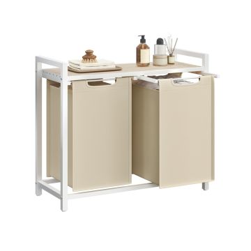 VASAGLE laundry basket, 2 bags, 2 × 46 l, 73 × 72 × 33 cm