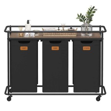 Pesukorv VASAGLE, 3 sektsiooni, 150 l, Must/pruun, 104 × 79,5 × 33 cm