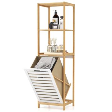Laundry cabinet with clothes basket, 3 shelves, Multicolor, 35.56 × 33.02 × 129.54 cm