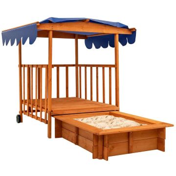 Sandbox with playhouse, with roof and wheels, 110 × 120 × 110 cm