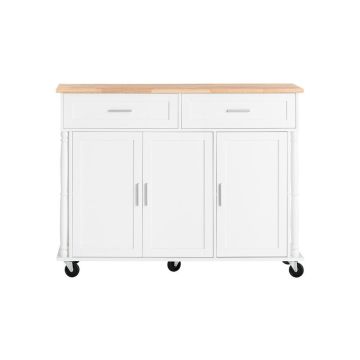 Кухонный остров на колесиках 117x40x91см., белого/светло-коричневого цвета