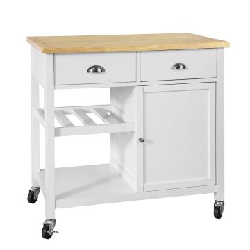 Кухонный остров на колесиках 93x51x89см., белого/светло-коричневого цвета