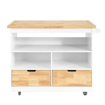 Кухонный остров на колесах 110x55x91см., белого/светло-коричневого цвета