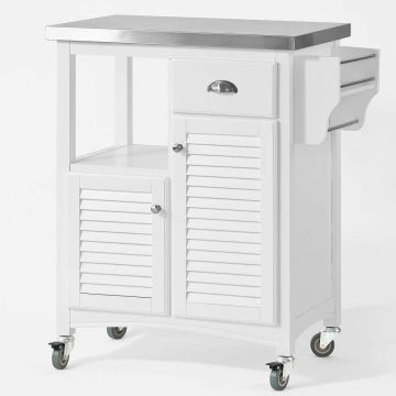 Кухонный шкаф на колесах 71x45x94см., белого/серебристого цвета