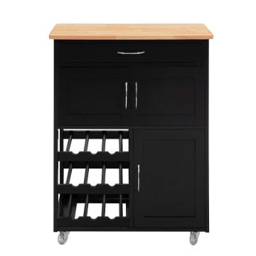 Кухонный шкаф на колесах 67x38x87см., черного/светло-коричневого цвета