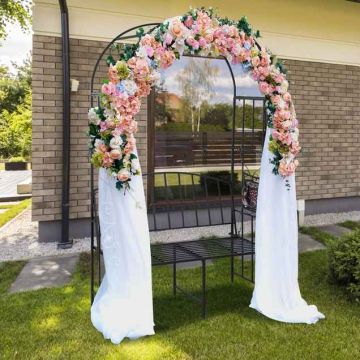 Garden arch bench, double, Black, 116 × 206 × 51 cm