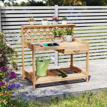 Garden workbench, with lattice shelf and drawer, 90 × 59 × 88 cm