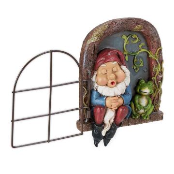 Aia dekoratsioon Relaxdays 10043373.0, Magava päkapiku ja konnaga, 12 × 17 × 4,5 cm
