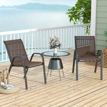 Garden chair set, 2 pcs., metal frame, 56 x 70 x 84 cm, brown