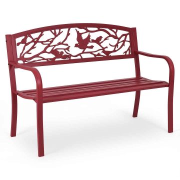 Garden bench, with high backrest and armrests, Red, 127 × 59.5 × 87.5 cm