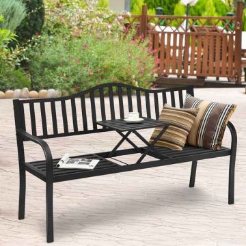 Garden bench, with folding table, 2-3 seats, 150 × 59 × 91 cm