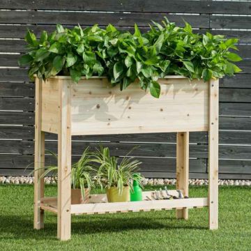 Garden pot, raised with storage shelf, 48 × 22 × 35.5 inches