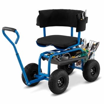 Garden trolley, 360° rotating seat, 46 × 96 × 78–87 cm