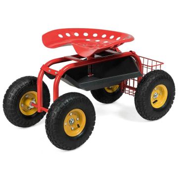 Garden trolley, with tool tray and adjustable seat, 81 × 44.5 × 45–54 cm