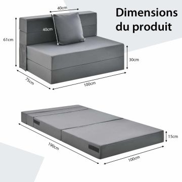 Sofa bed, with folding mattress and pillow, 99.06 × 74.93 × 62.23 cm