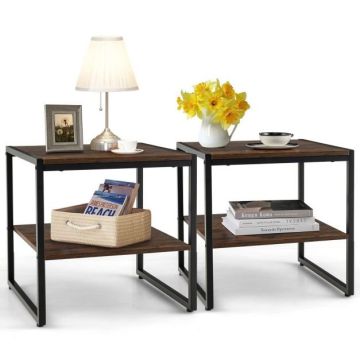 Side tables, 2 pcs, Brown, 50 × 50 × 50 cm