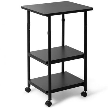 Printer stand, 3-tier, adjustable, black, 49 × 67/77 × 40 cm