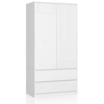 Riidekapp, 2 ust, 2 sahtlit, Valge, 90 × 180 × 51 cm