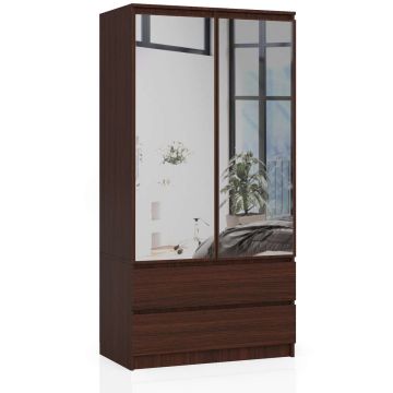 Riidekapp AKORD, 2 ust, 2 sahtlit, pruuni värvi, 90 × 180 × 51 cm