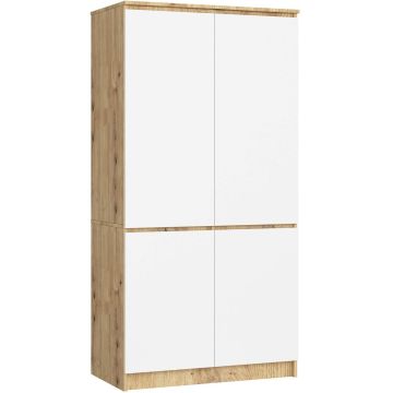 Riidekapp AKORD Furniture Factory S90, 4 ust ja 4 riiulit, pruun ja valge, 90 × 180 × 51 cm