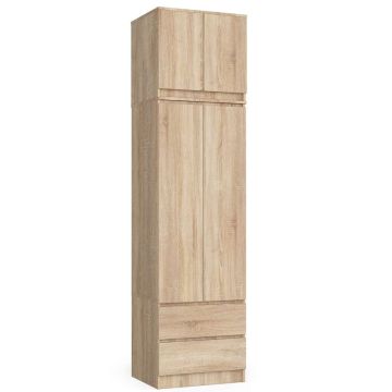 Riidekapp AKORD S60, 2 ust, 2 sahtlit, Pruun, 60 × 234 × 51 cm