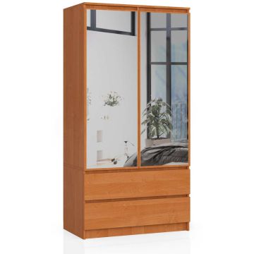 Riidekapp AKORD S90, 2 ust ja 2 sahtlit, pruun, 90 × 180 × 51 cm