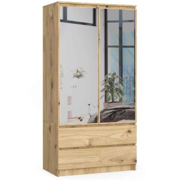 Riidekapp AKORD S90, 2 ust, 2 sahtlit, 2 peeglit, tamme, 90 × 180 × 51 cm