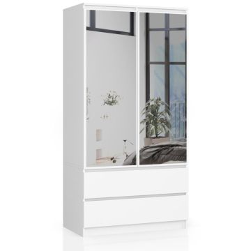 Riidekapp AKORD S90, 2 ust 2 sahtlit ja 2 peeglit, valge, 90 × 180 × 51 cm