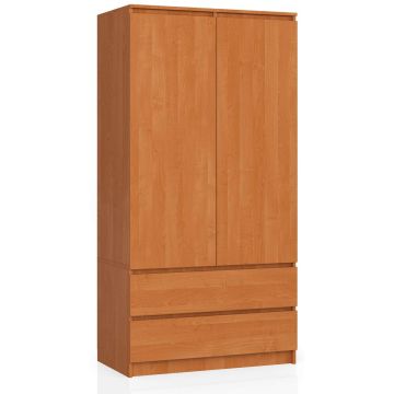 Riidekapp AKORD S90, 2 ust, 2 sahtlit, pruun, 90 × 180 × 51 cm