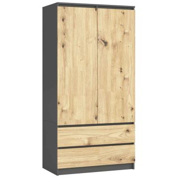 Riidekapp AKORD S90, 2 ust ja 2 sahtlit, hall/pruun, 90 × 180 × 51 cm