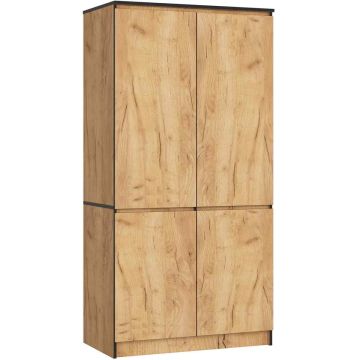 Riidekapp AKORD S90, 4 ukse ja 4 riiuliga, Tamm, 90 × 180 × 51 cm