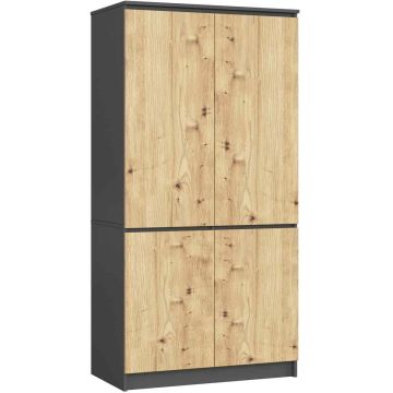 Riidekapp AKORD S90, 4 uksega, hall/pruun, 90 × 180 × 51 cm