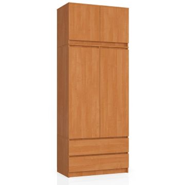 Riidekapp AKORD S90, pealise, 2 ukse ja 2 sahtliga, pruun, 90 × 234 × 51 cm