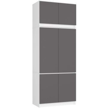 Riidekapp AkordV2 S90, 6 ust, valge/halli, 90 × 235 × 51 cm