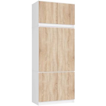 Riidekapp AkordV2 S90, 6 ust, valge/pruuni, 90 × 235 × 51 cm
