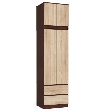 Riidekapp S60, 2 ukse ja 2 sahtlit, pruuni ja tamme värvi, 60 × 234 × 51 cm