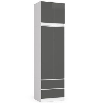 Riidekapp S60, 2 hinged ust ja 2 sahtlit, valge/hall, 60 × 234 × 51 cm