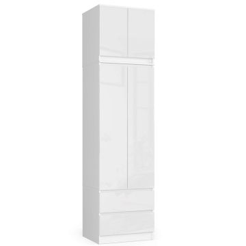Riidekapp S60, pealisosa ning 2 ukse ja 2 sahtliga, valge, 60 × 234 × 51 cm
