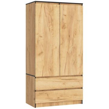 Riidekapp S90, 2 ukse ja 2 sahtlit, pruuni värvi, 90 × 180 × 51 cm