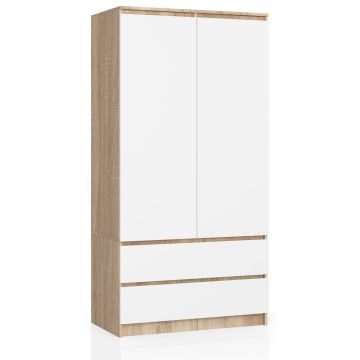 Riidekapp S90, 2 ust, 2 sahtlit, Tamme- ja valge, 90 × 180 × 51 cm