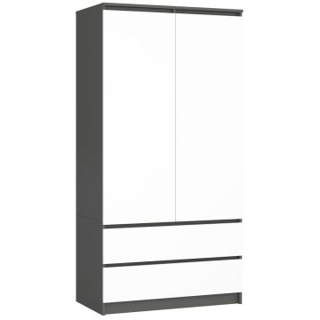 Riidekapp S90, 2 ust, 2 sahtlit, Hall-valge, 90 × 180 × 51 cm