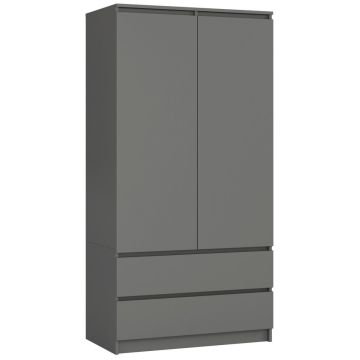Riidekapp S90, 2 ust, 2 sahtlit, Hall, 90 × 180 × 51 cm