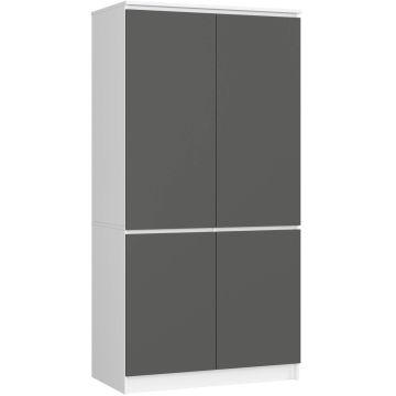 Riidekapp S90 4D CLP, 4 uksega, valge/hall, 90 × 180 × 51 cm