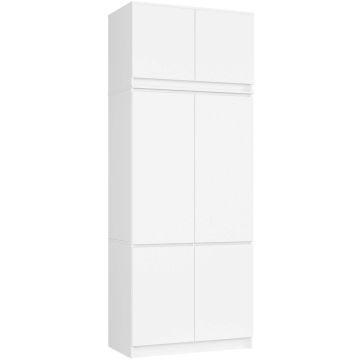 Riidekapp S90, 6 ust ja 6 riiulit koos ülaosaga, valge, 90 × 235 × 51 cm