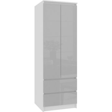 Riidekapp STAR S, 2 ust, 2 sahtlit, valge/hõbedane, 60 × 180 × 51 cm